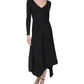 DKNY Womens Asymmetrical Long Sleeve Midi Dress Black X Large