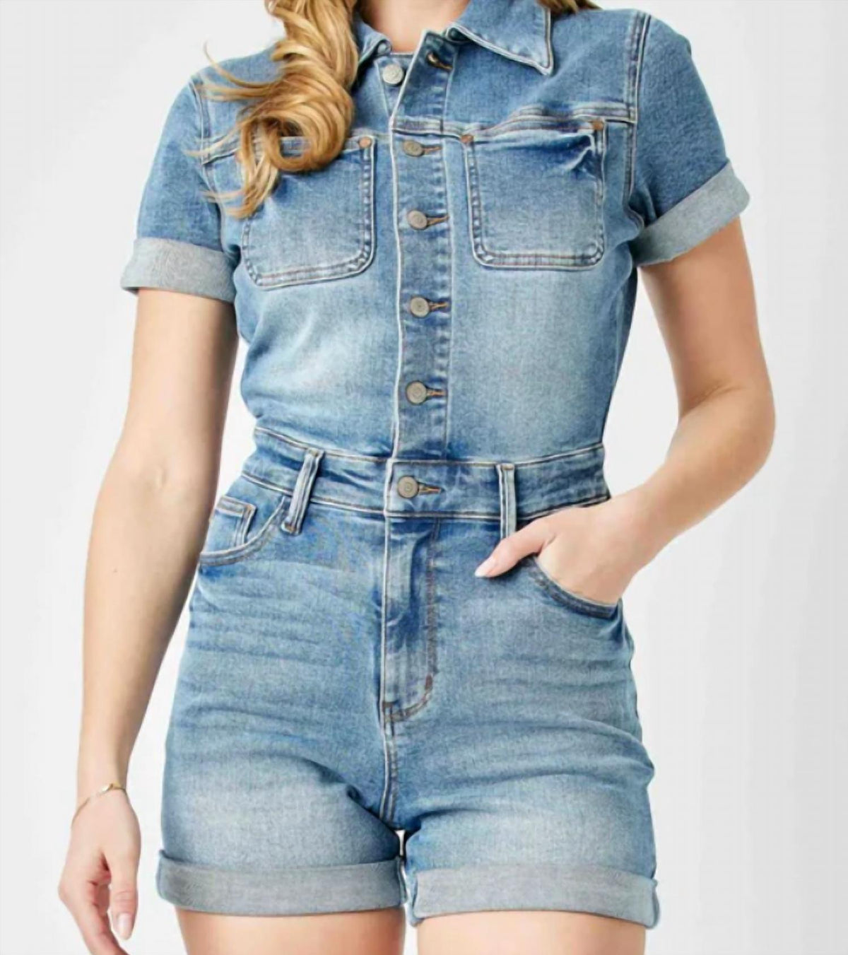 Judy Blue - High Waist Short Sleeve Denim Romper