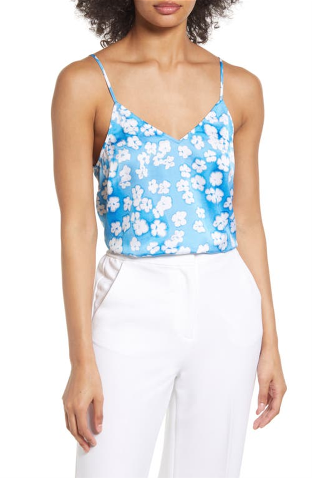 Halogen(R) Woven Camisole In Blue- White Sun Dye Blooms Size X-Small