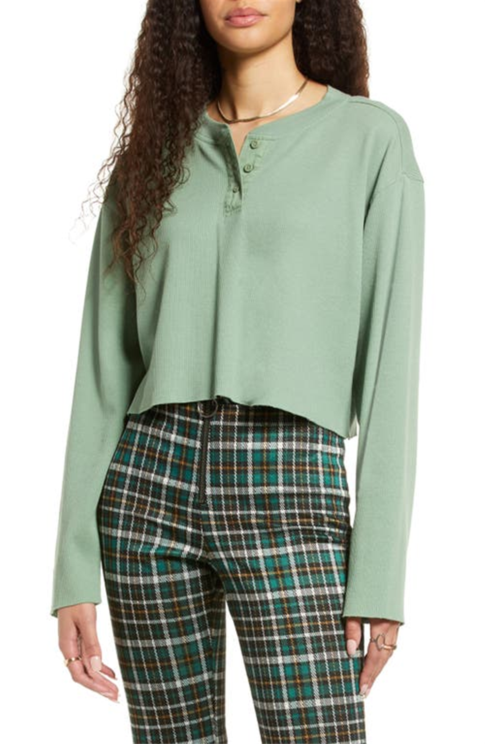 Bp Thermal Henley in Green Hedge - Cotton Blend Size Large