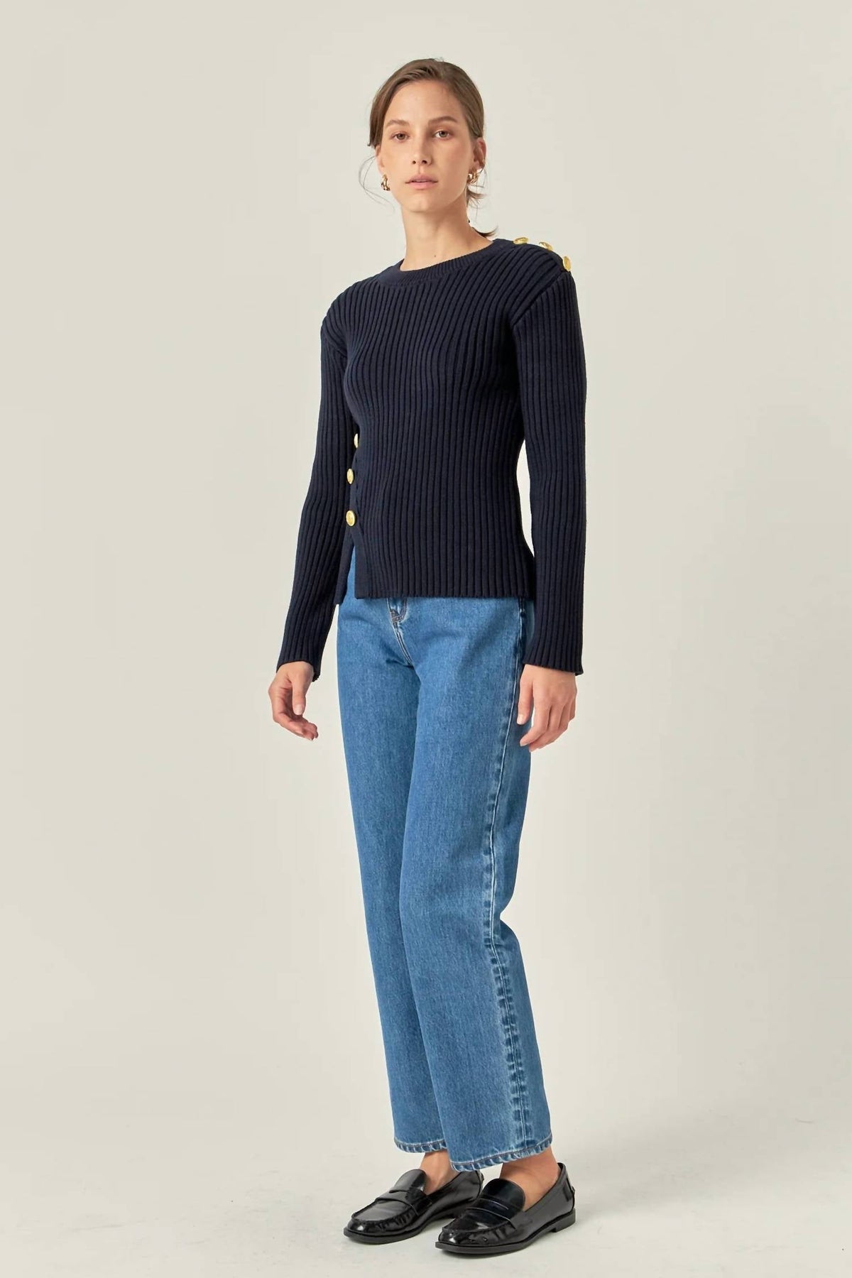 2.7 August Apparel - Gold Button Knit Top