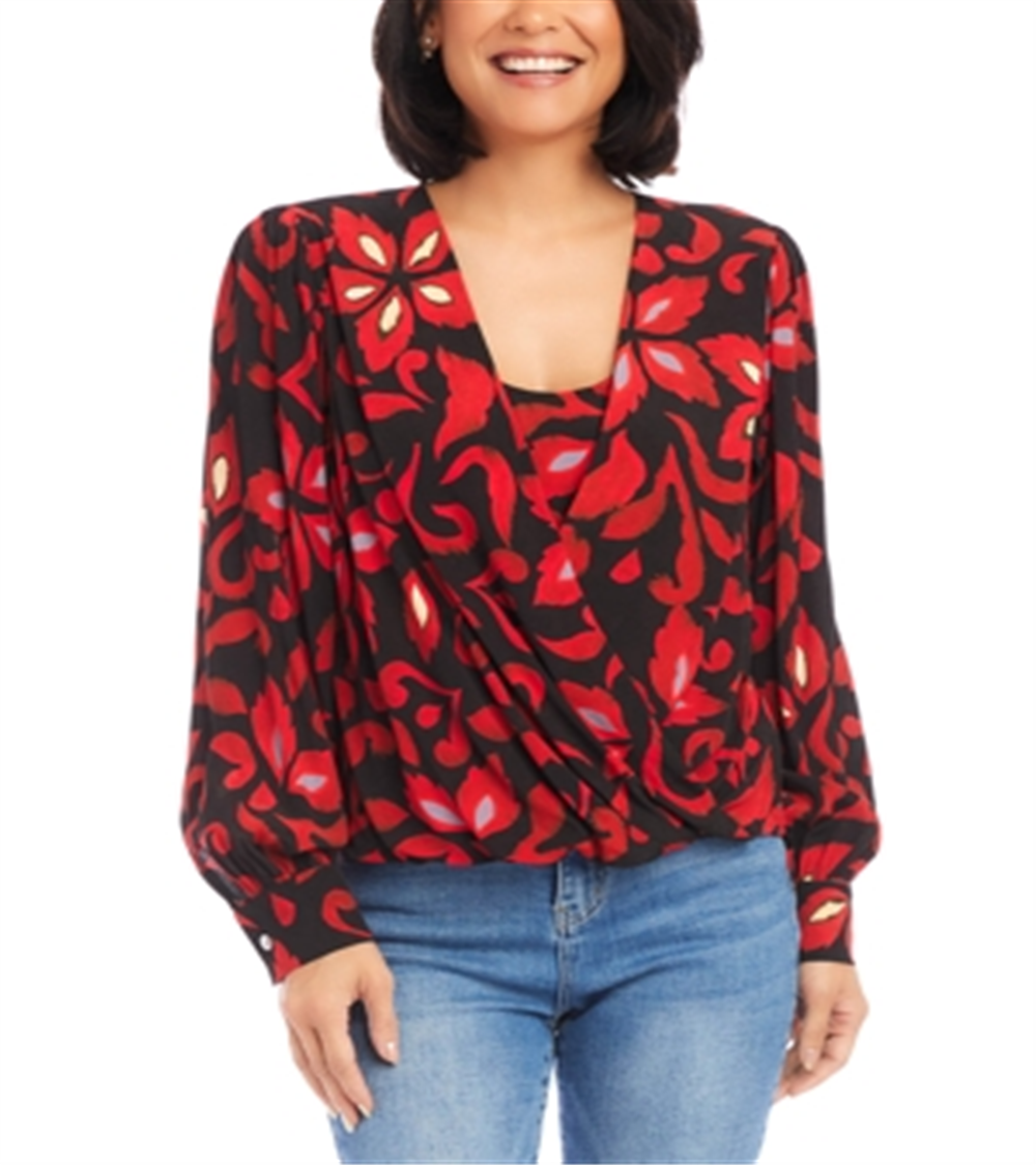 Karen Kane Printed Crossover Top Red