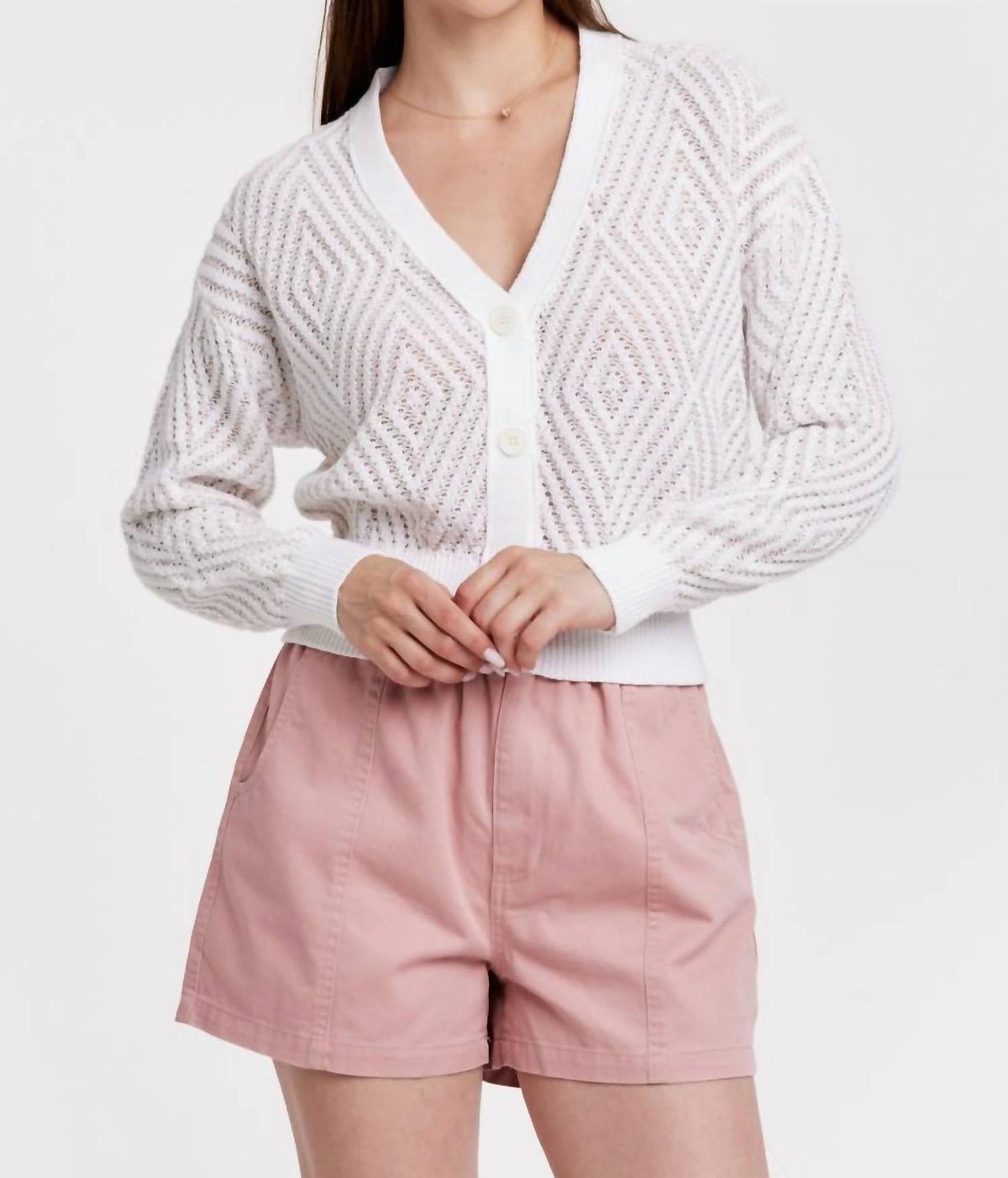 Another Love - Diamond Pattern V-neck Cardigan