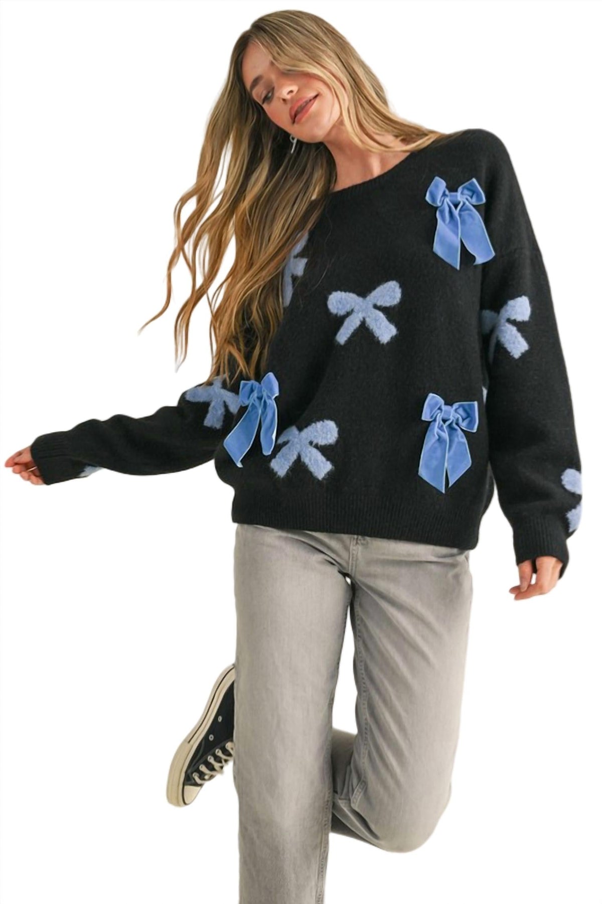 &Merci - Velvet Bow Knit Sweater