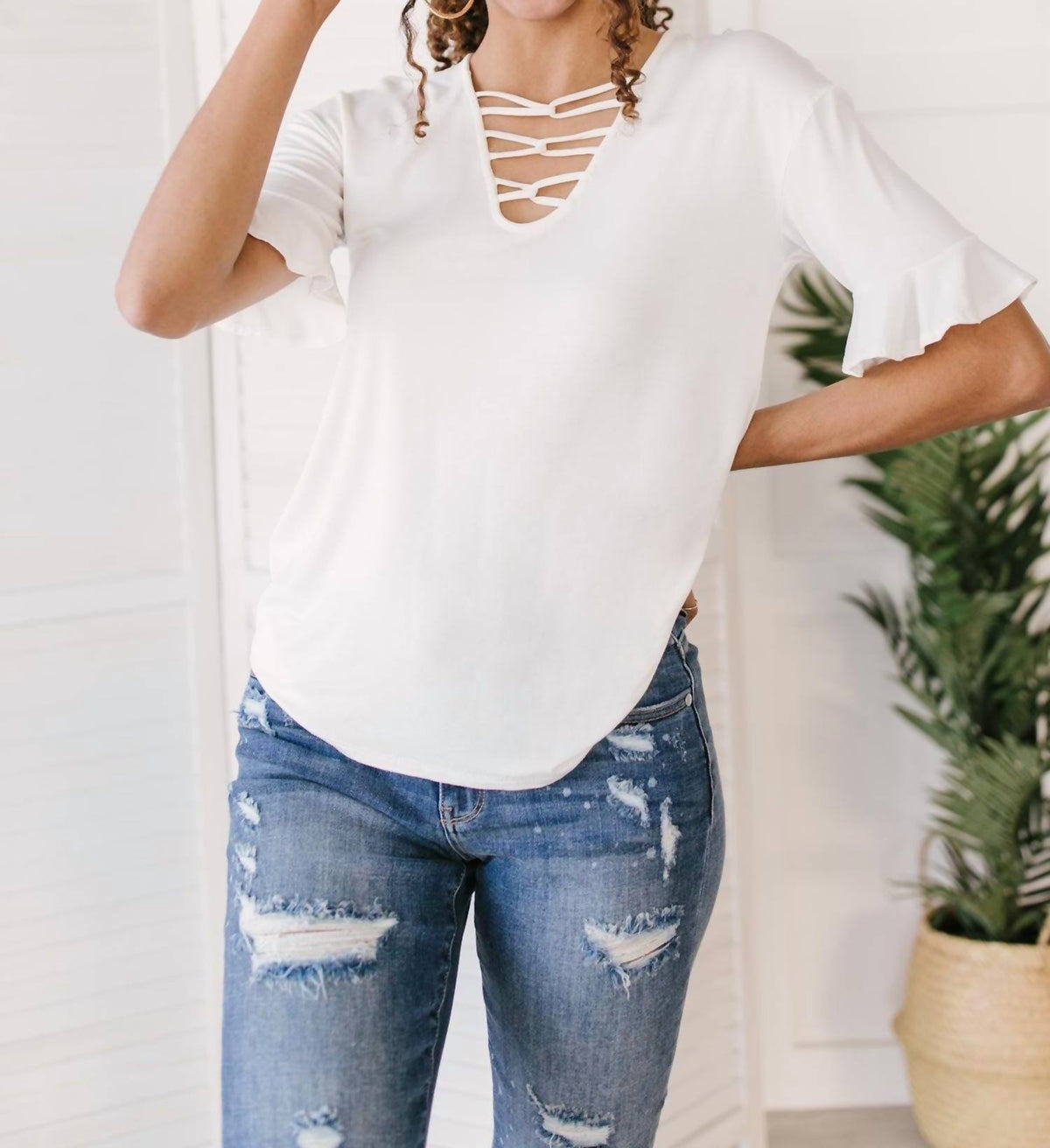 143 Story - Unique Neckline Top