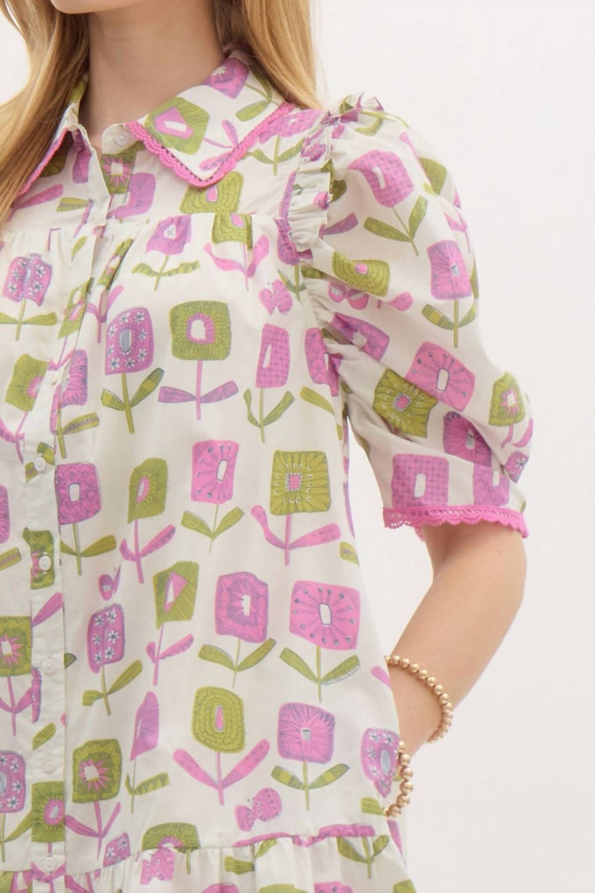 Entro - Puff Sleeve Geo Dress