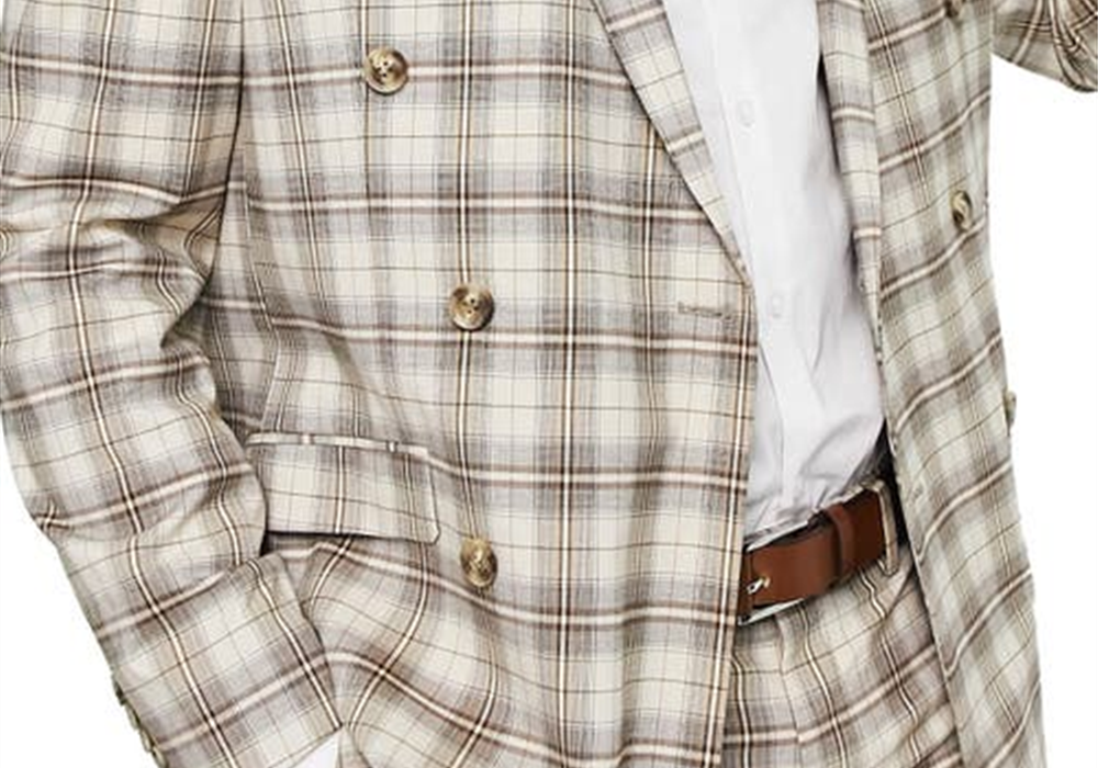 Topman Plaid Double Breasted Jacket In Tan Size 38