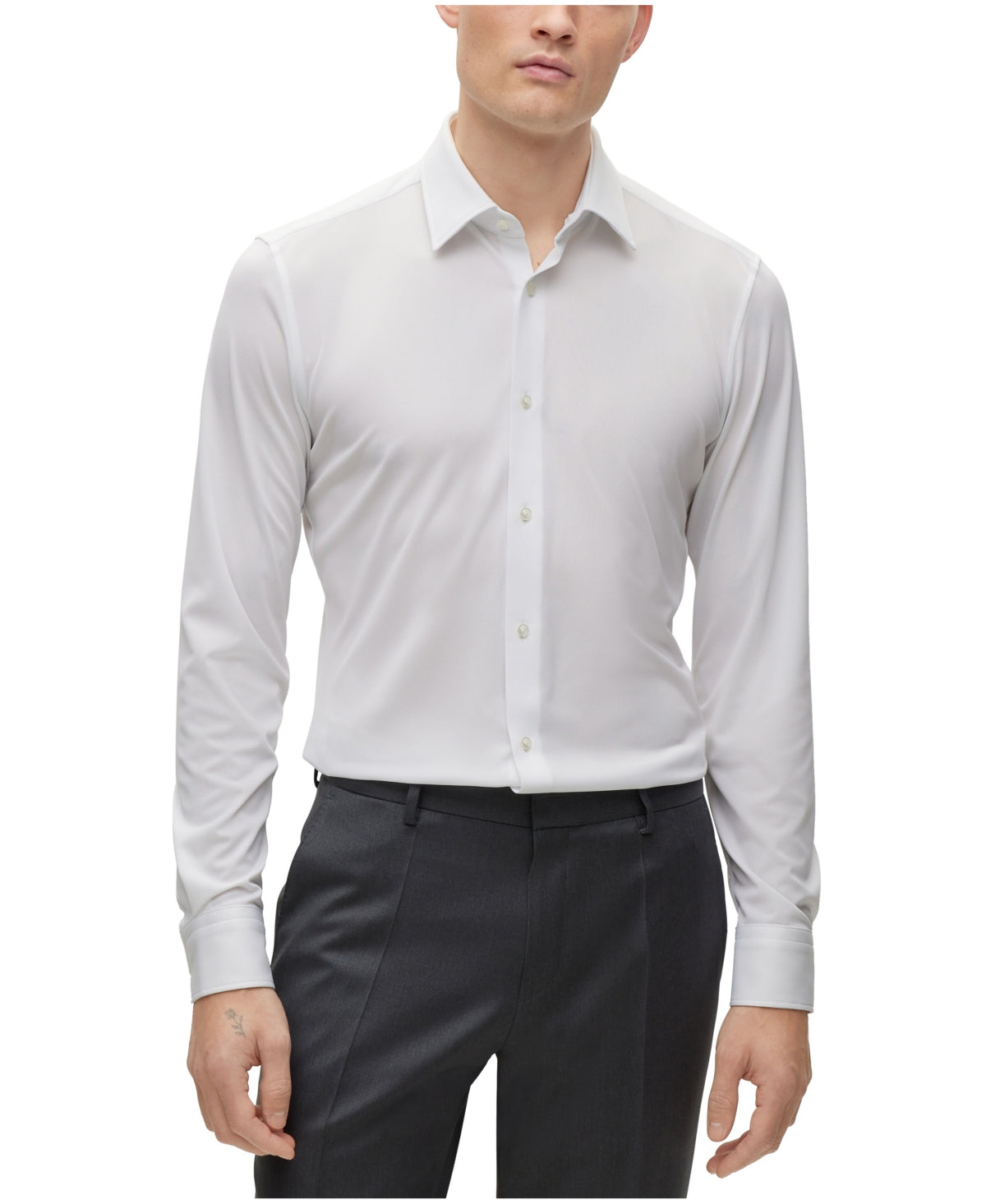 Boss by Hugo Boss Men's Slim-Fit Performance-Stretch Jersey Shirt White Size 16X32-33"
