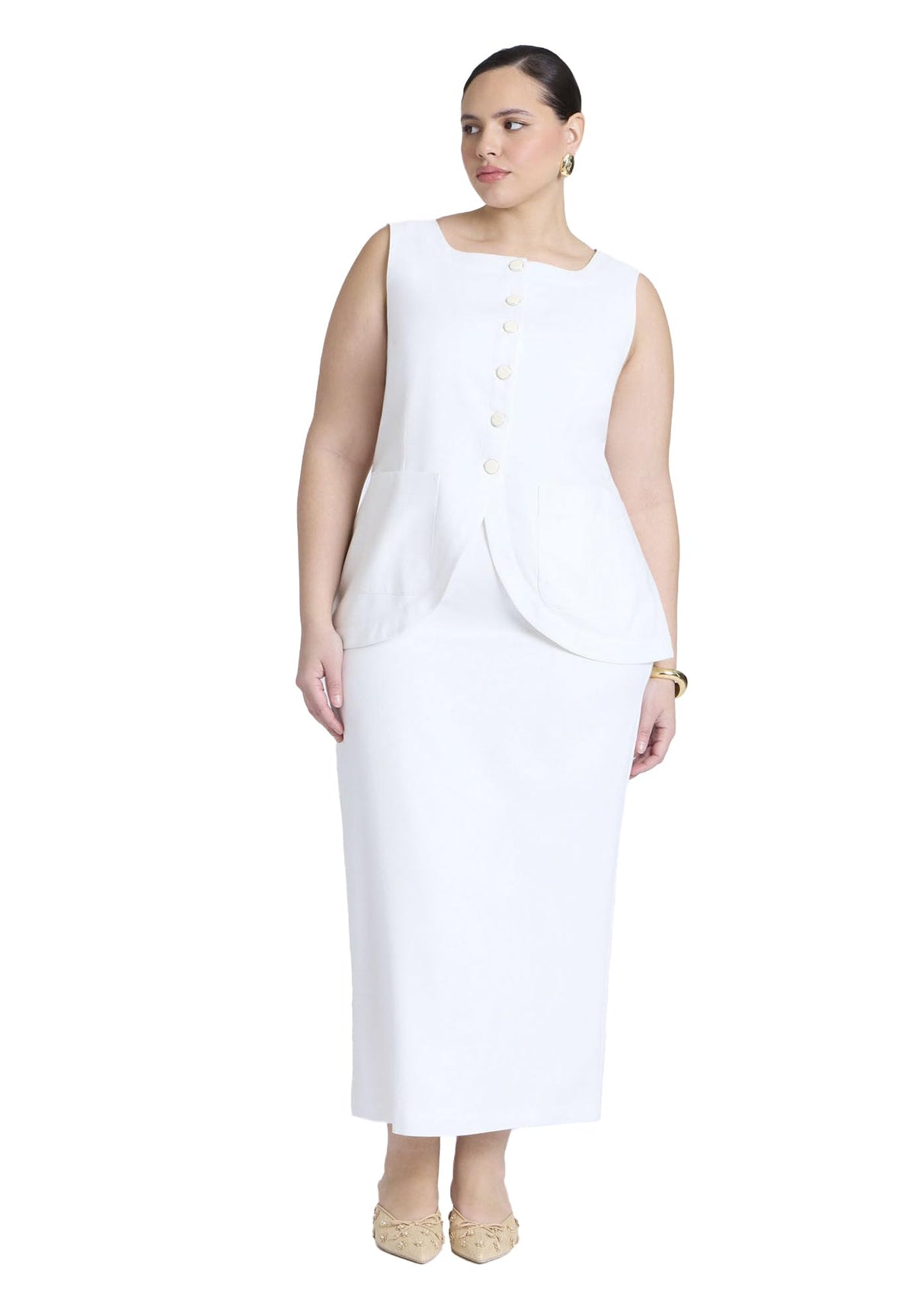ELOQUII Women's Plus Size Linen Blend Column Skirt - 16, Snow White