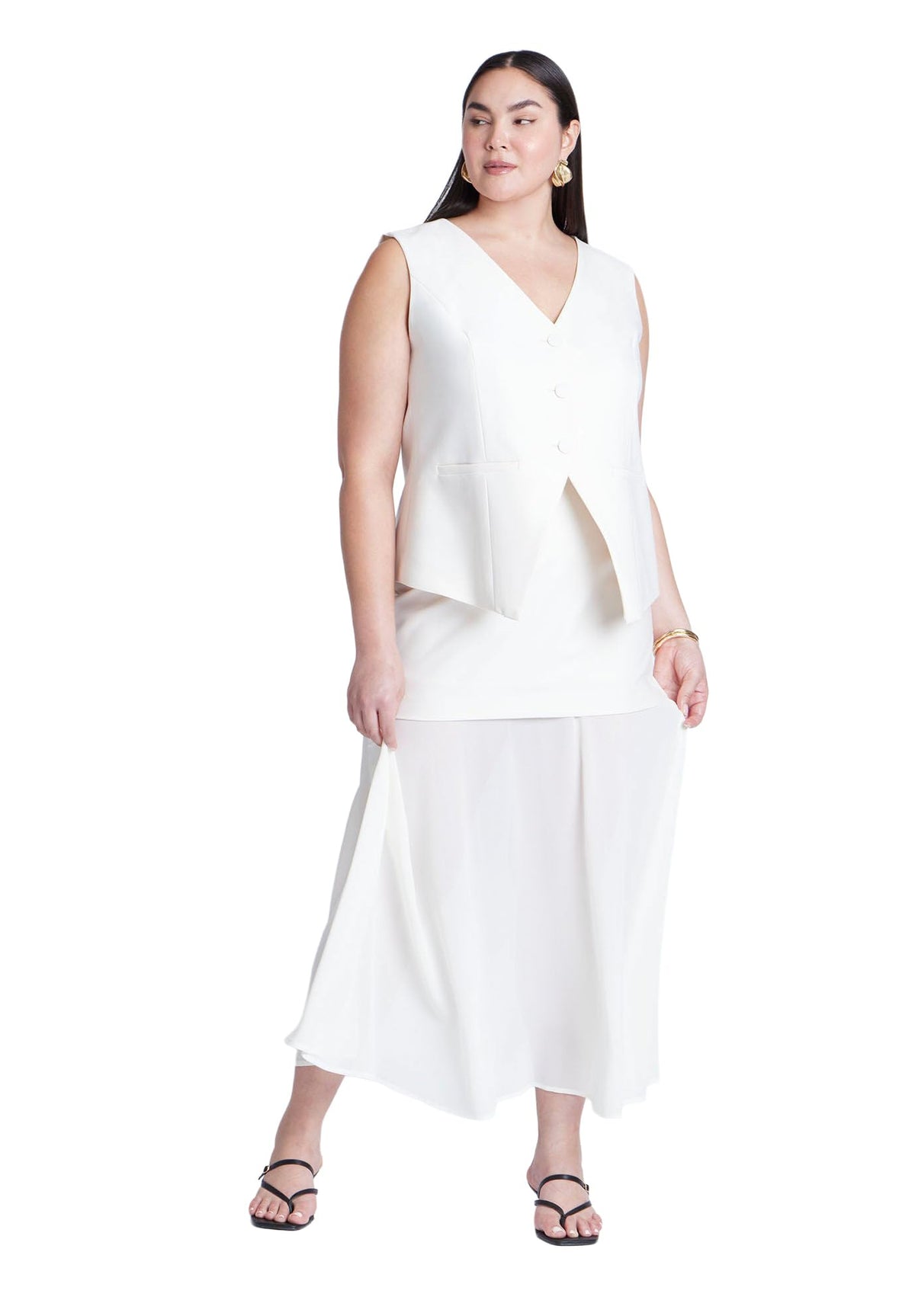 ELOQUII Women's Plus Size Mixed Media Skirt - 16, Cream