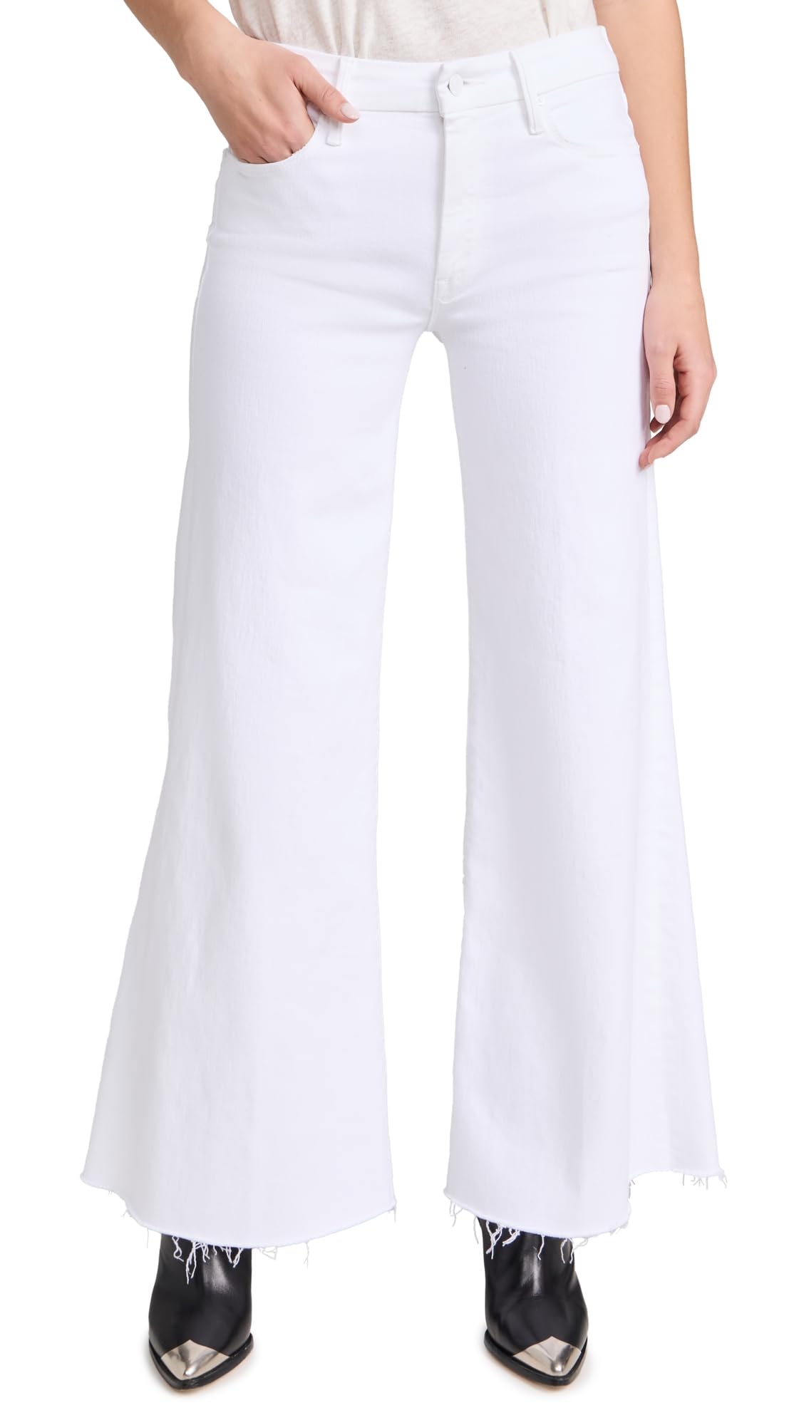 Mother Womens The Roller Fray Flared Jeans White Size 34