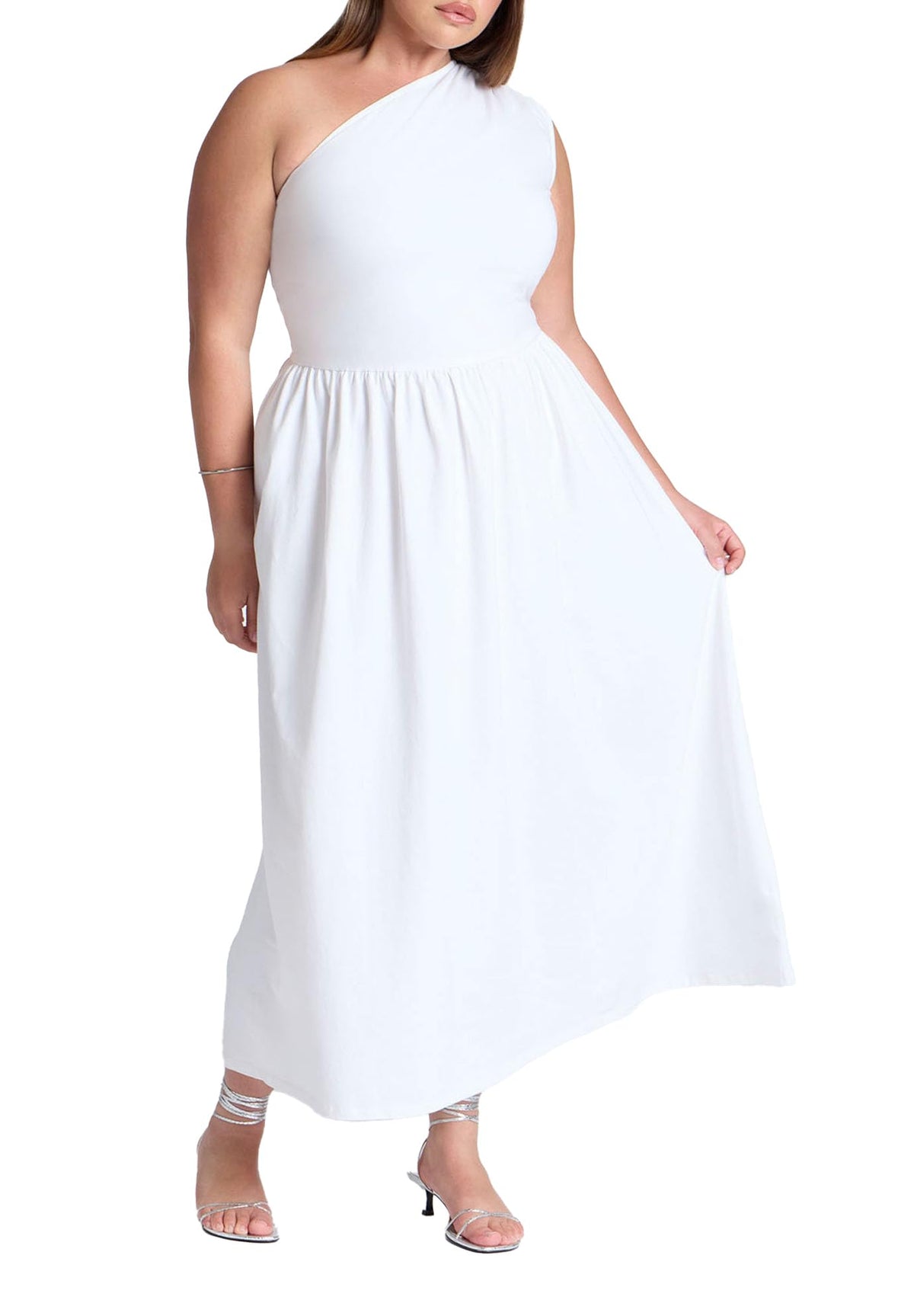 ELOQUII Elements Women's Plus Size Maxi One Shoulder Dress - 14/16, Bright White