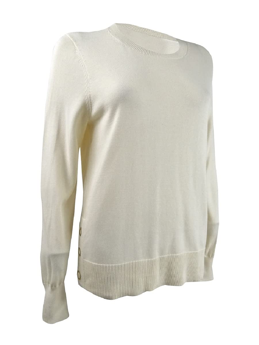 Michael Michael Kors Womens Ribbed Snap Hem Pullover Sweater Ivory L