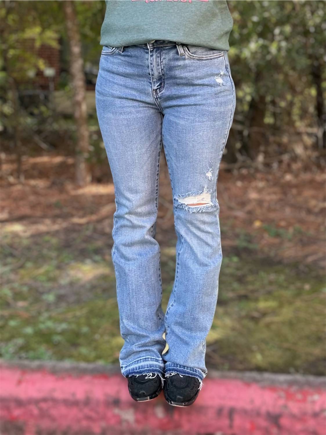 Judy Blue - Mid Rise Destroy & Released Hem Bootcut Denim Jean