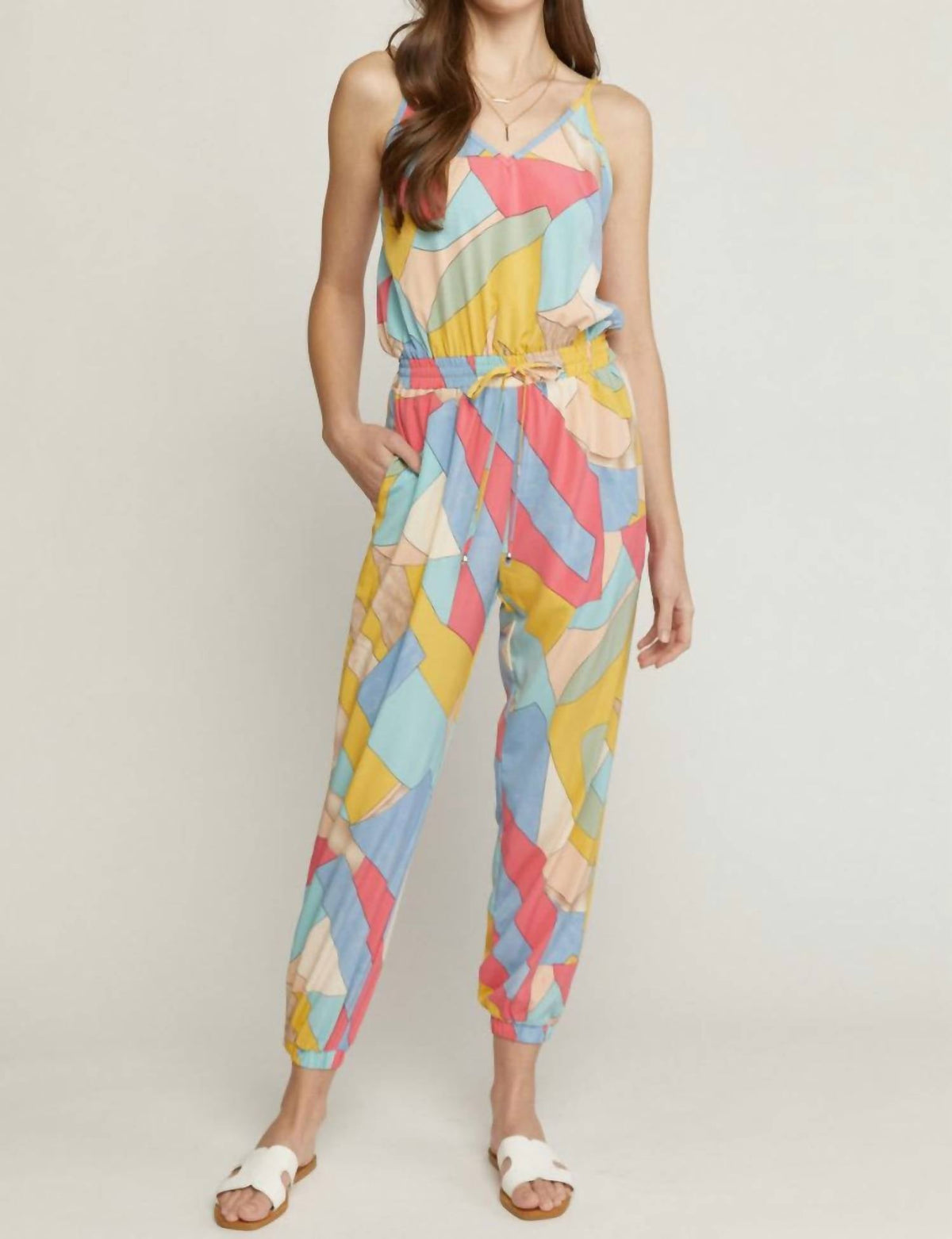 Entro - Geometric Print Tank Jogger Jumpsuit