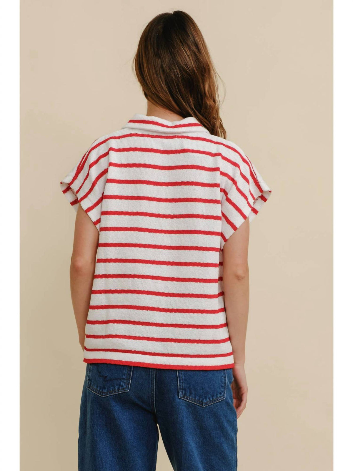 Cloud Ten - Striped Collared V Neck Top