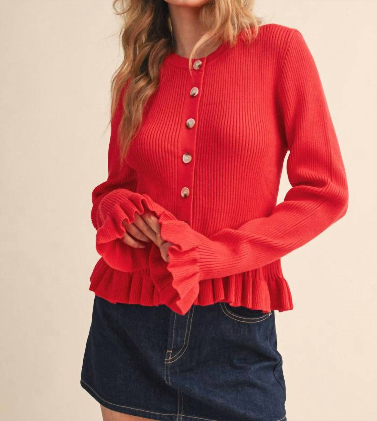 &Merci - Catch My Charm Ruffle Hem Sweater Cardigan