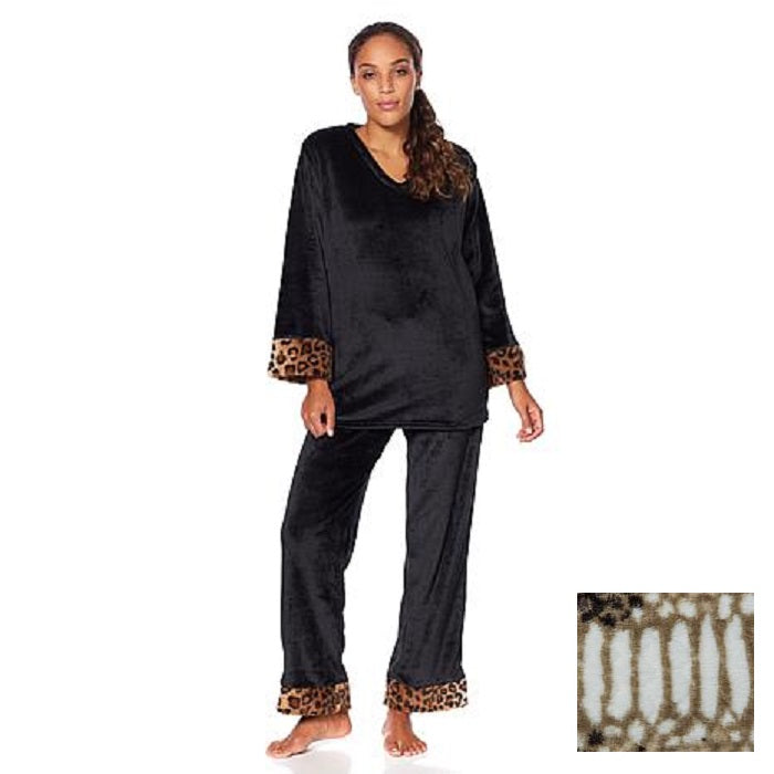 Adrienne Landau Plush Pajama Set Natural Python Size 2-Extra Large