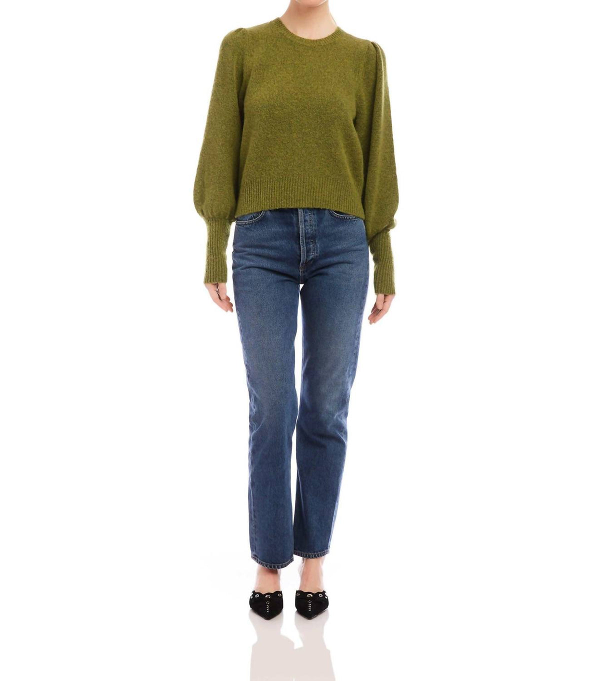Fifteen Twenty - Lia Shirred Sleeve Crew Neck Sweater