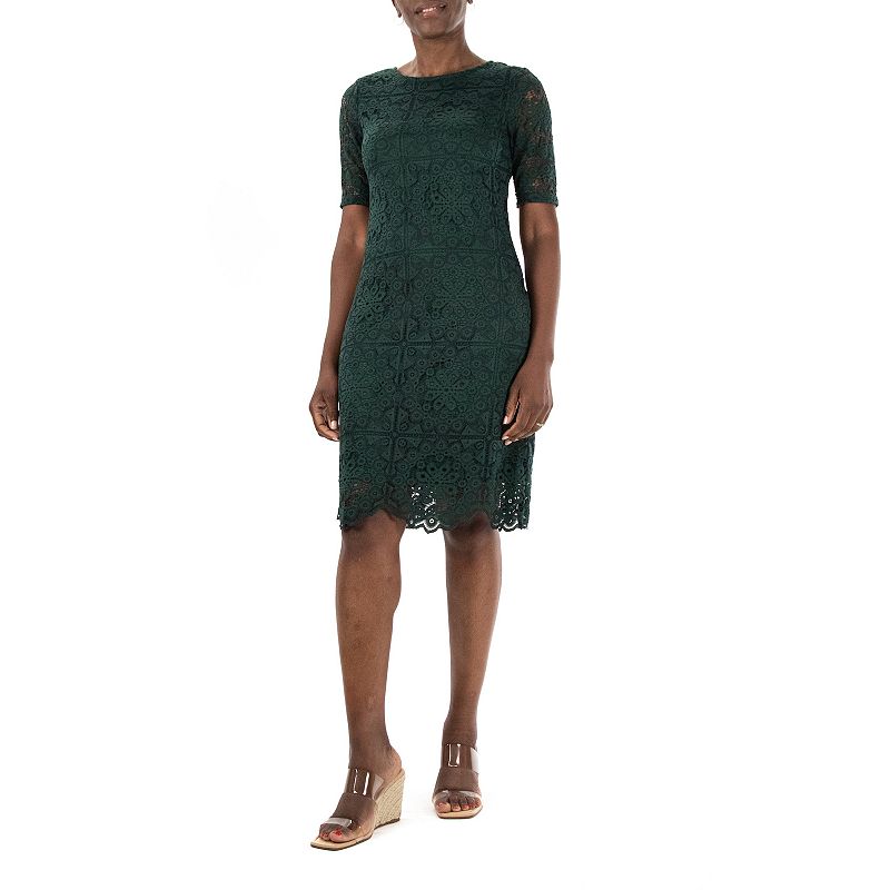Women's Nina Leonard Lace Elbow-Sleeve Sheath Dress, Size: Small, Ever Green