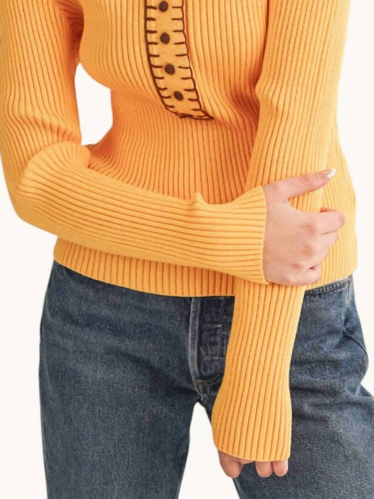 &Merci - Collared Ribbed Sweater With Contrast Stitch