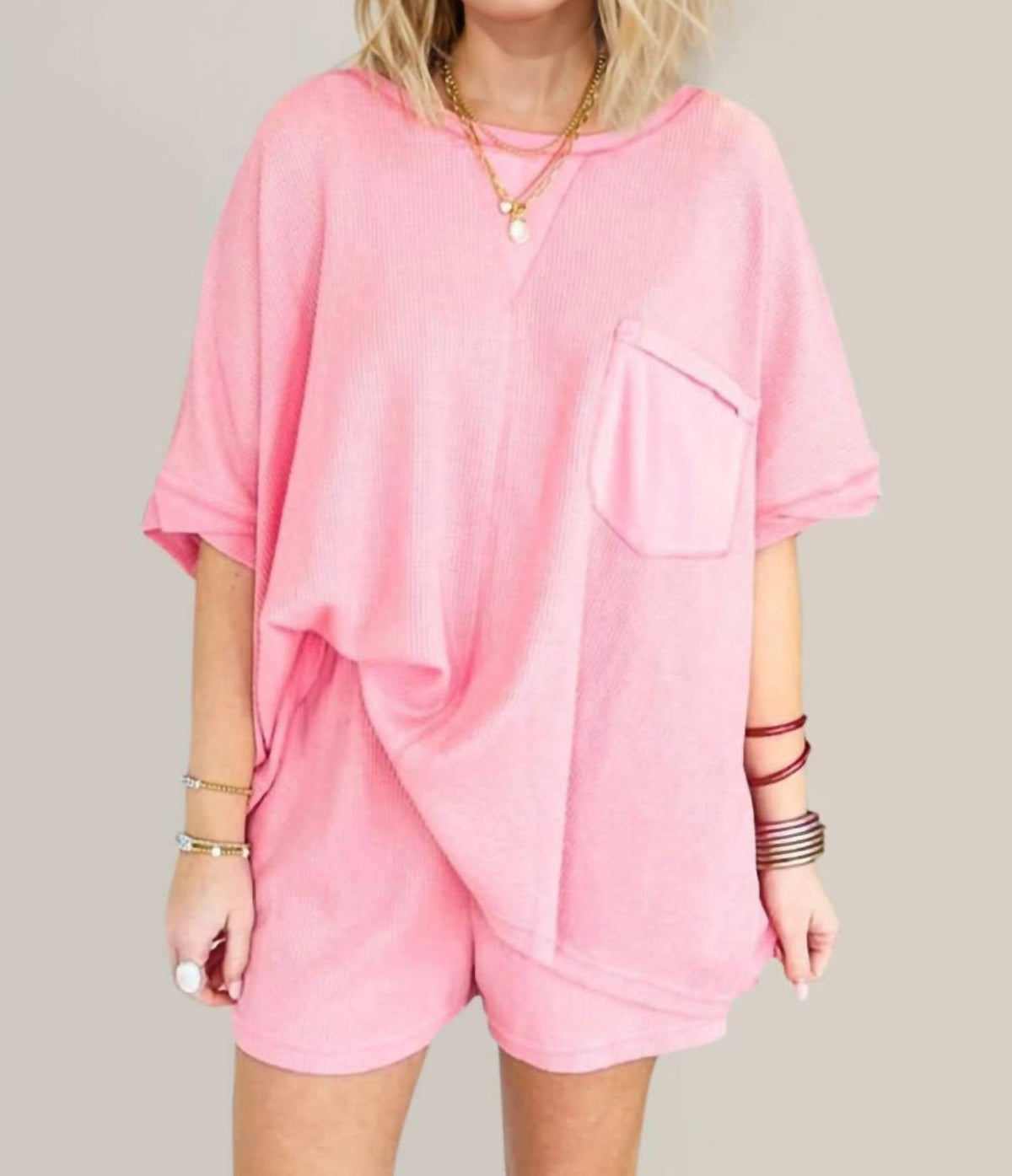 Double Take - Chic Basic Two-Piece Round Neck Top and Shorts Set