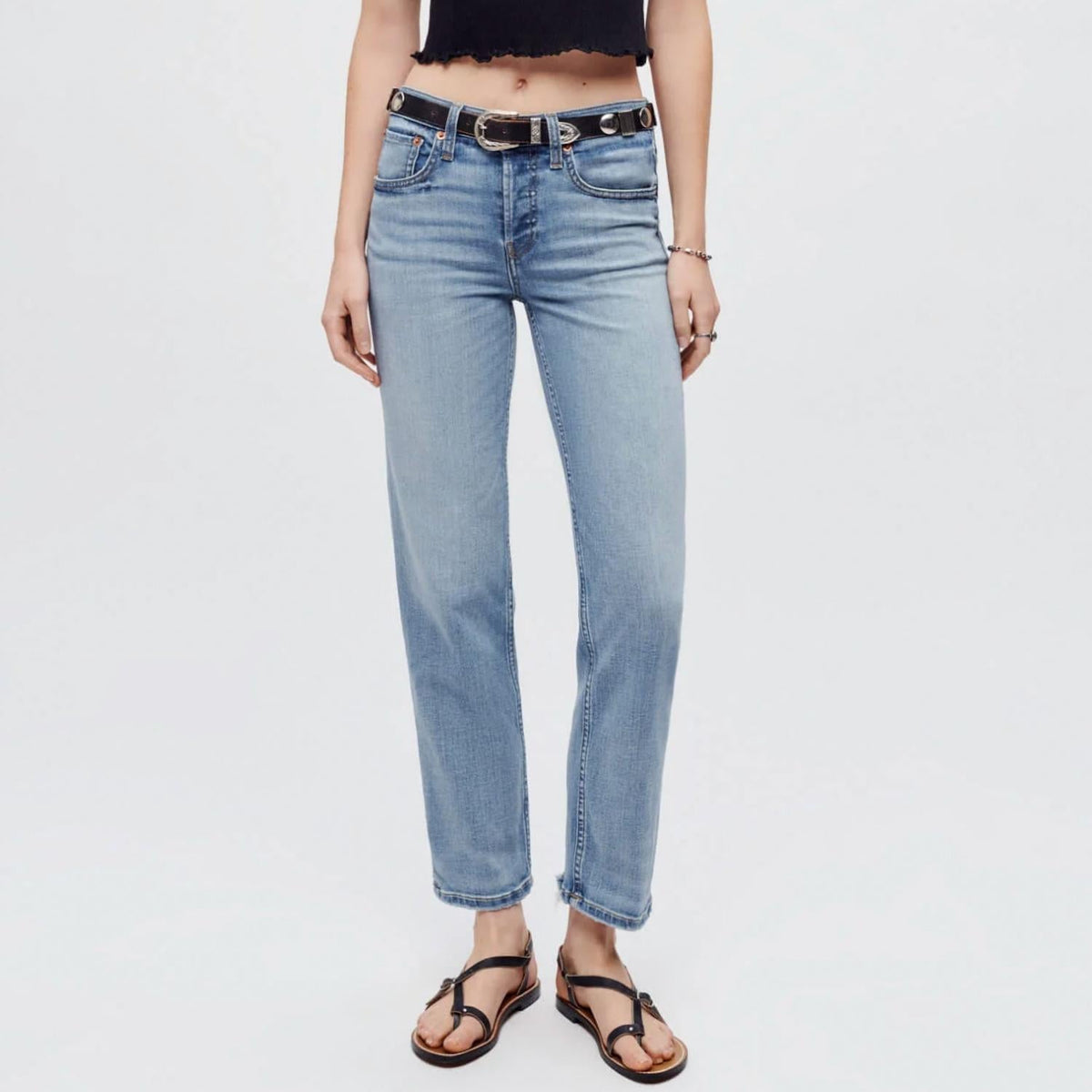 Re/Done - Mid Rise Stove Pipe Jeans