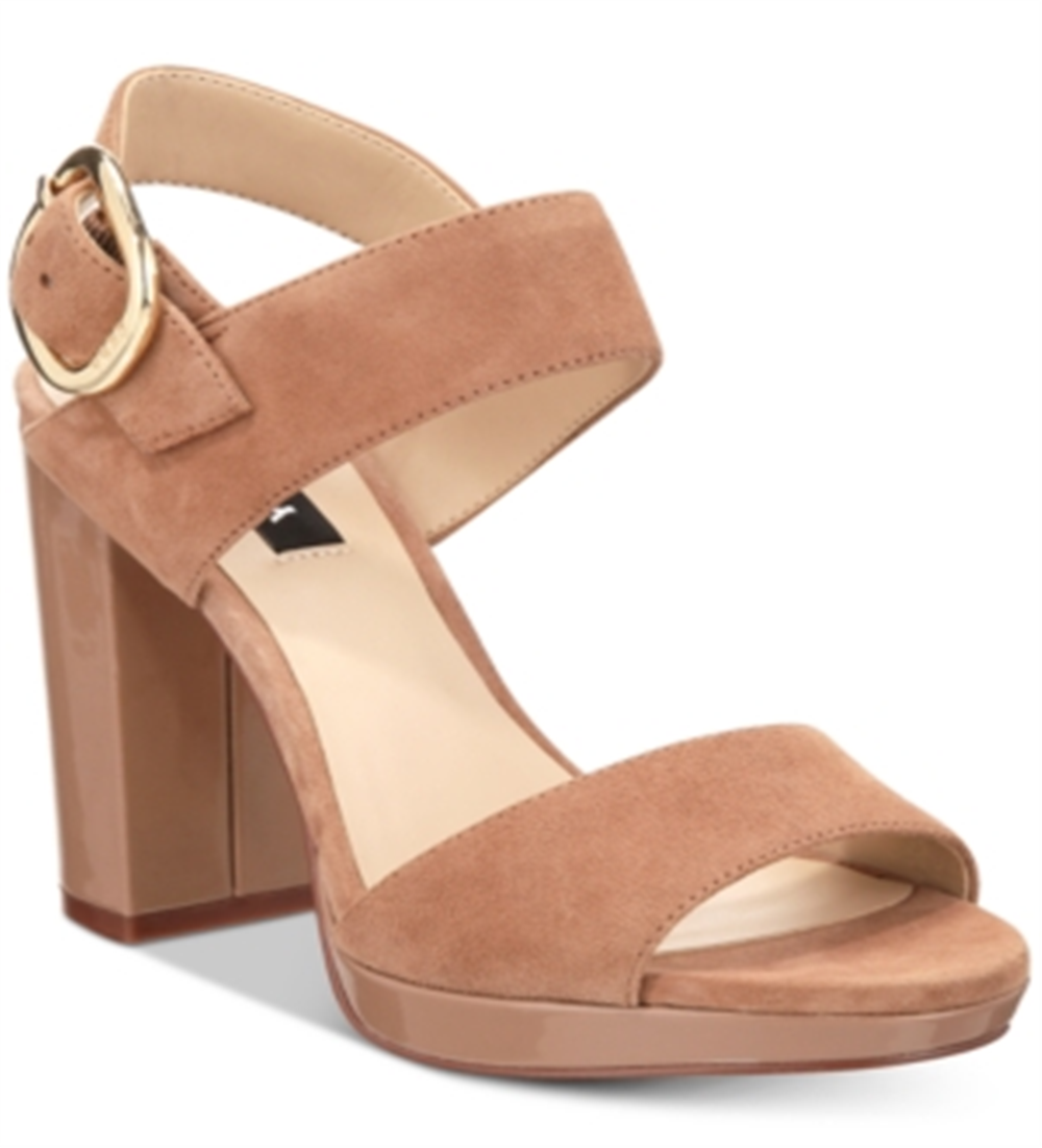 DKNY Women's Bell Leather Open Toe Casual Slingback Sandals Brown Size 9