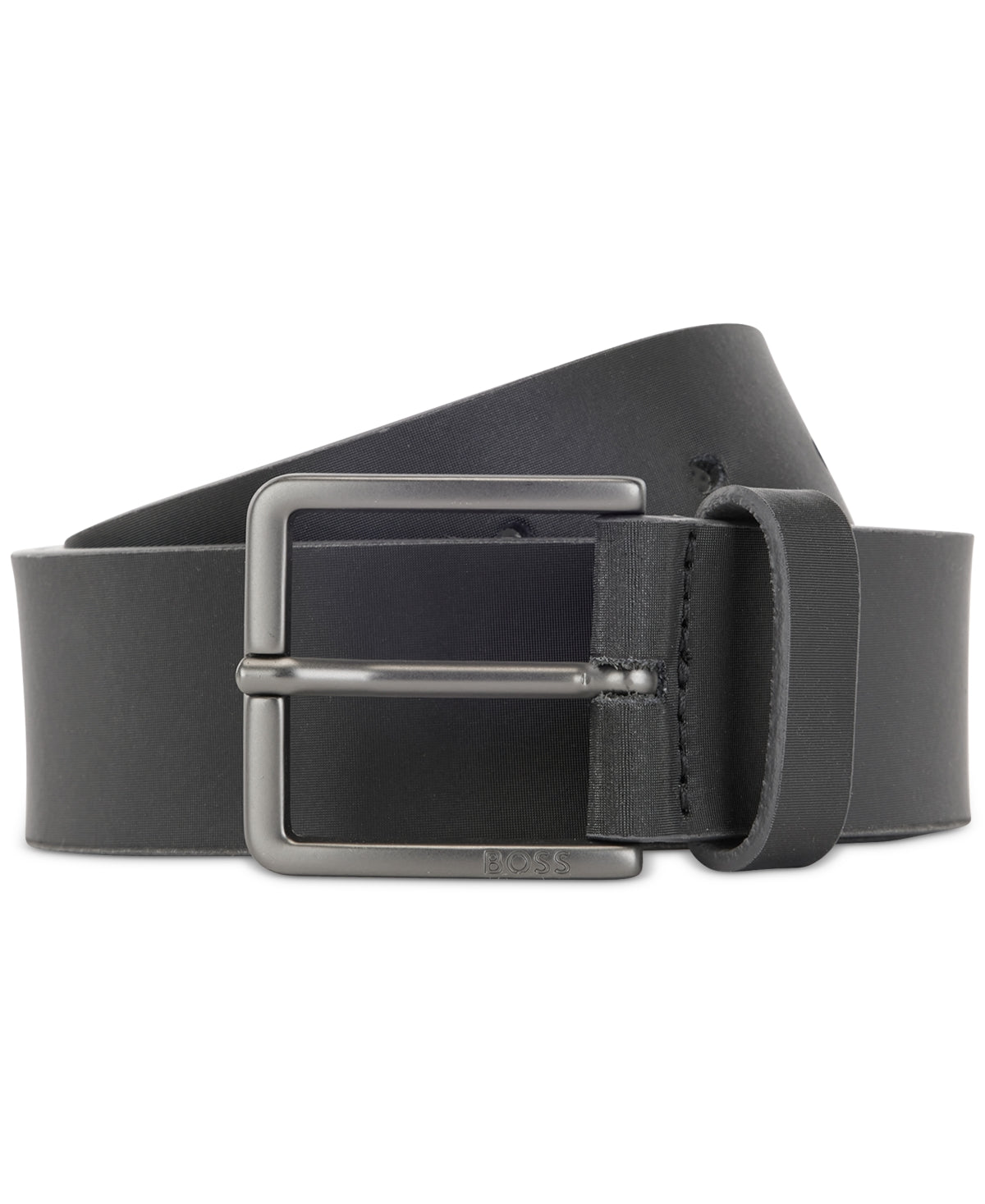 BOSS Men's Logo Embossed Leather Belt Blue Size 34