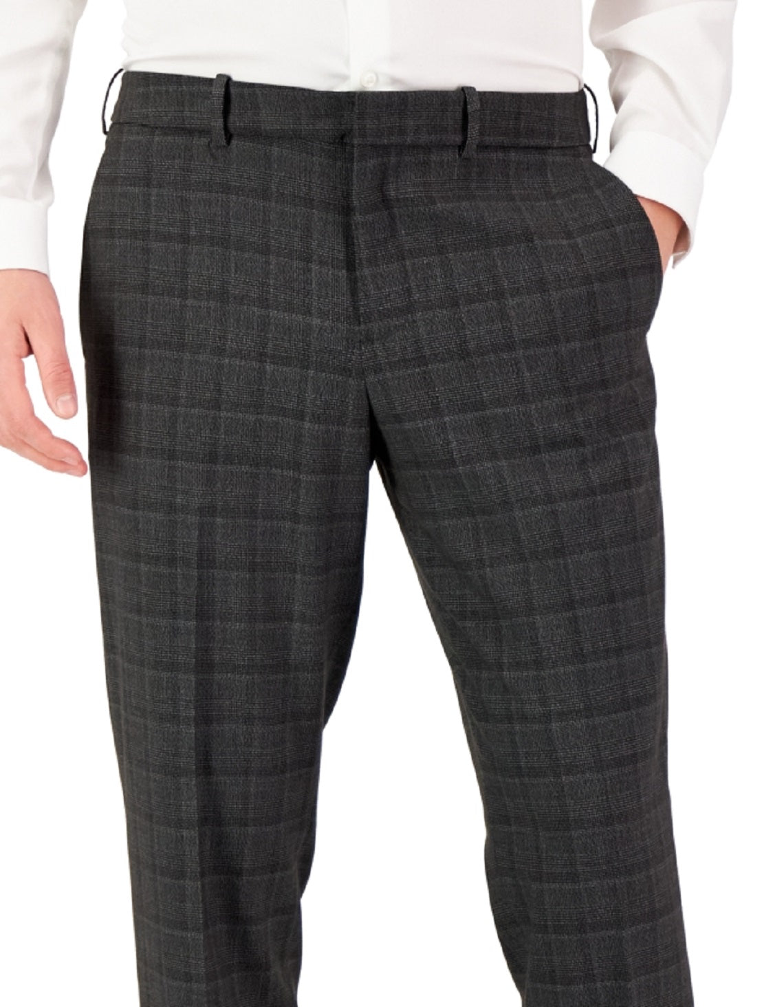 Perry Ellis Men's Modern Fit Stretch Resolution Plaid Dress Pants Grey Size 32X30