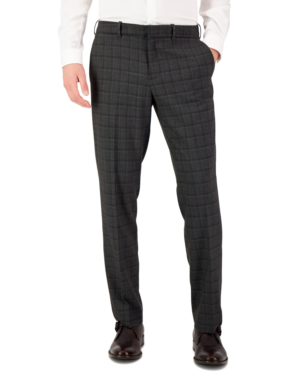 Perry Ellis Men's Modern Fit Stretch Resolution Plaid Dress Pants Grey Size 32X30