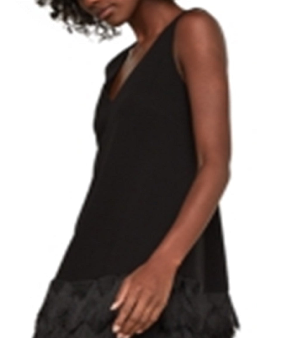 BCBGMAXAZRI Women's Addilyn Fringe Trim Shift Dress Black Size 2