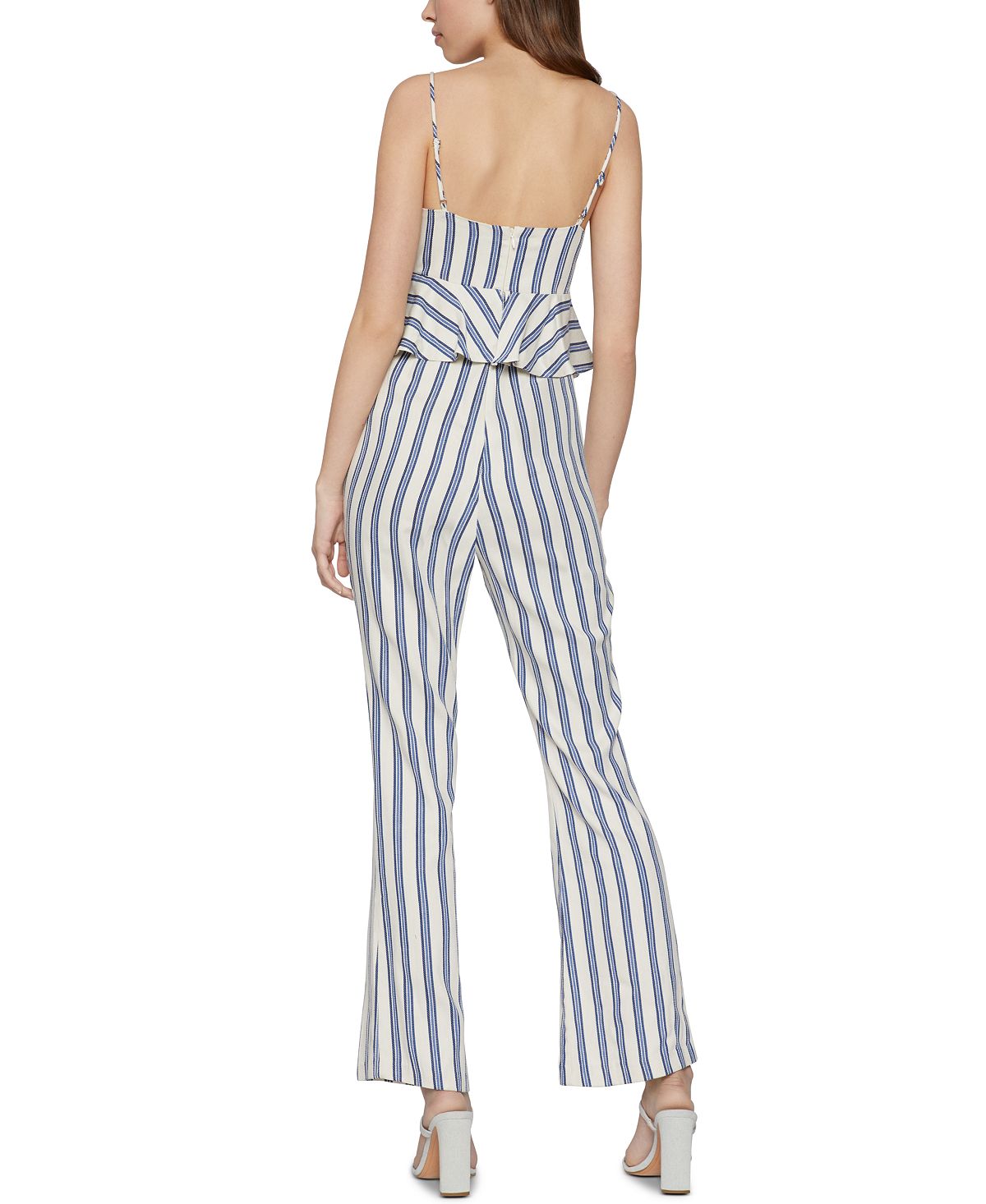 BCBGeneration Women's Striped Peplum Jumpsuit White Size 12
