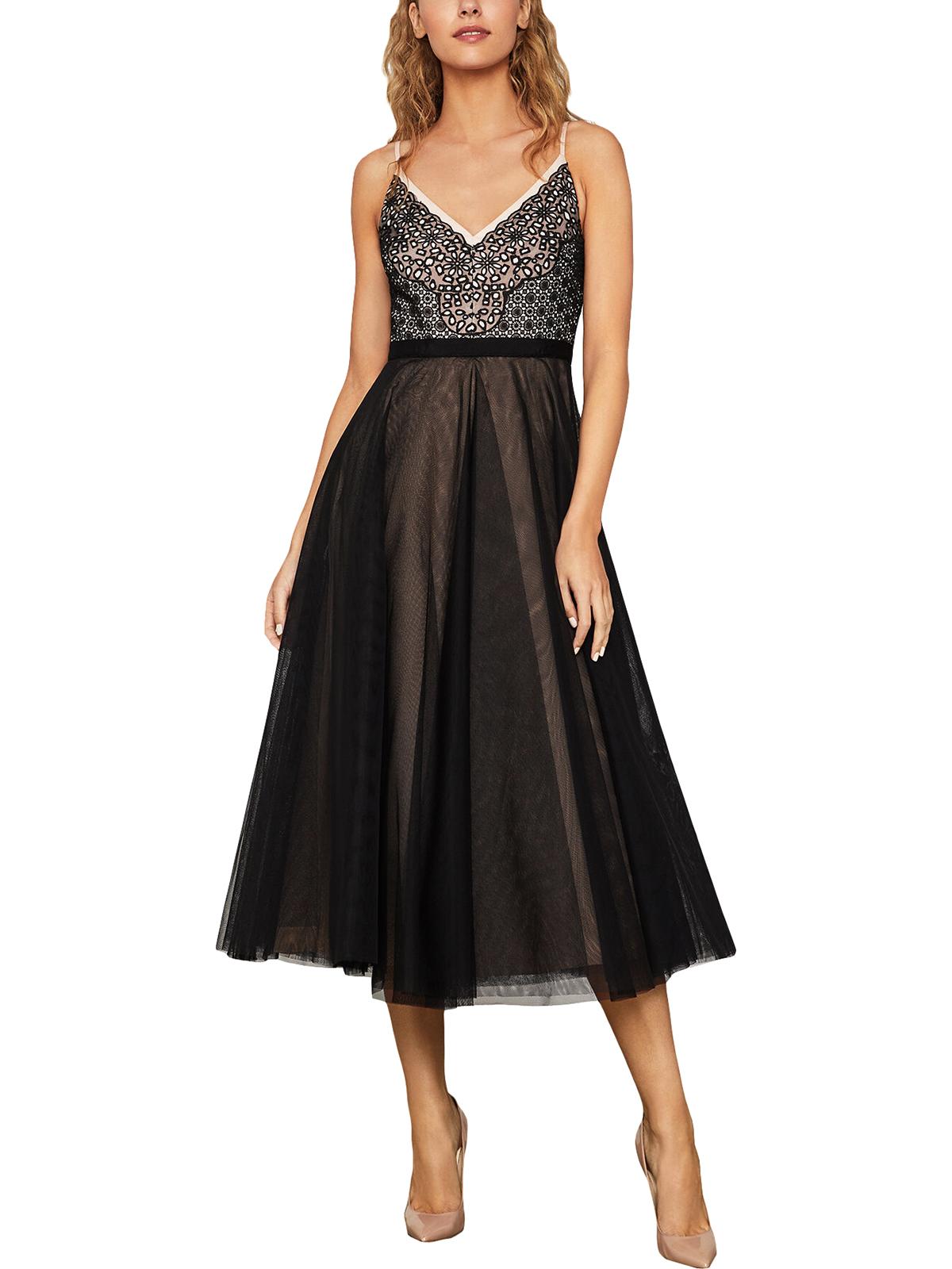 BCBGMAXAZRIA Women's Lace V Neck MIDI Dress Pink Size X-Small