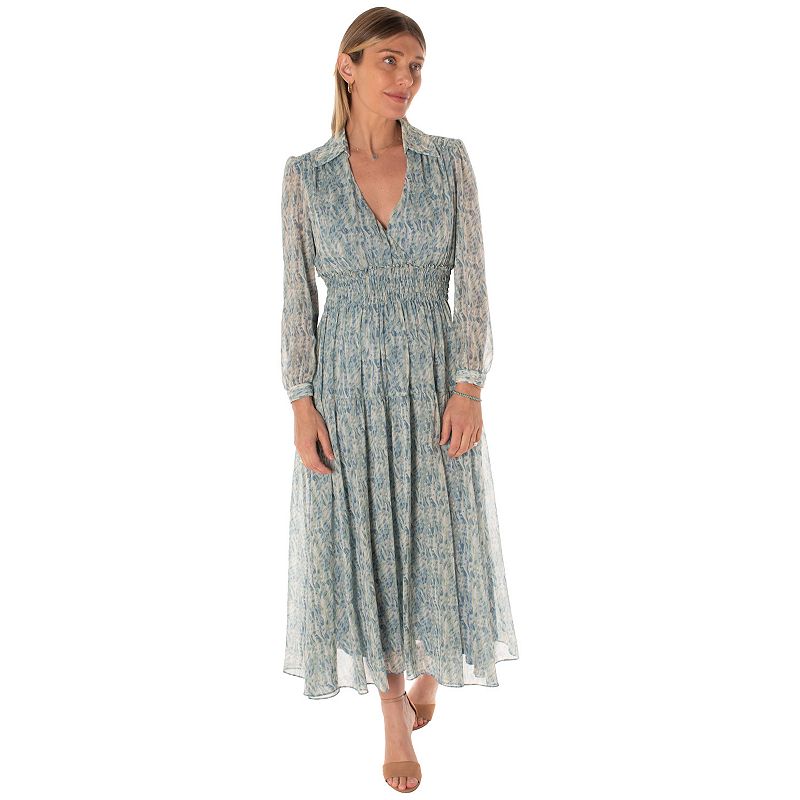 Women's Bright Green Smocked Waist Collared Midi Dress - Size 12