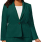 Kasper Womens Plus Size Stretch Crepe One Button Panel Seamed Blazer Evergreen