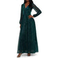Betsy Adam Womens V Neck Long Sleeve Metallic Shimmer Maxi Dress Jade