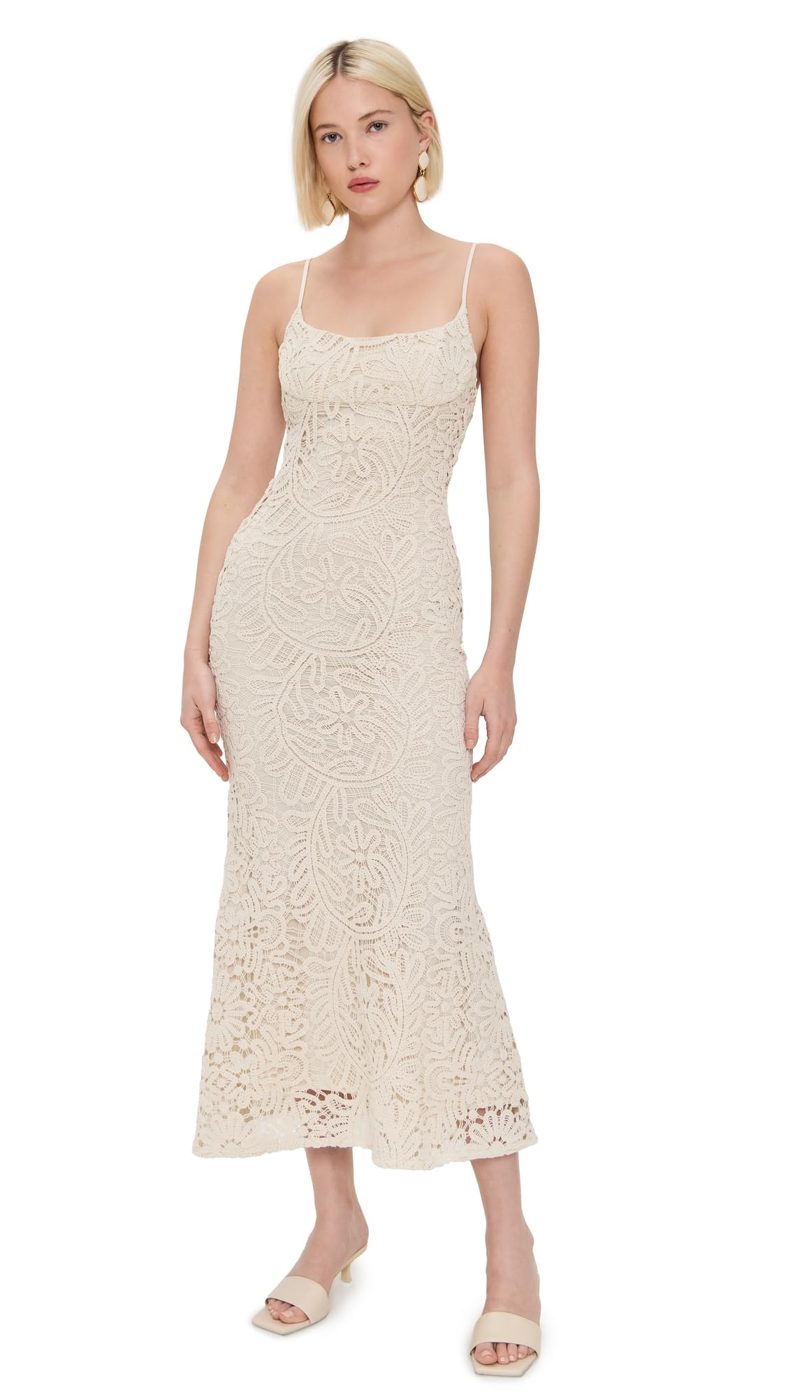 BARDOT Womens Adoni Crochet Midi Dress Light Beige Size 6