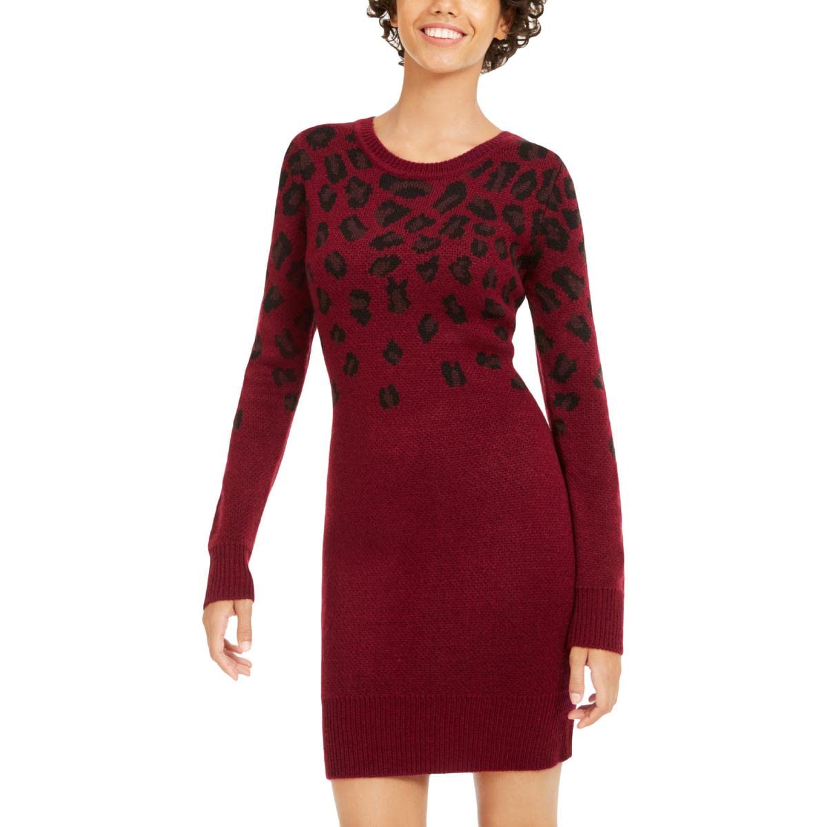 BCX Womens Cheetah Short Sweaterdress Purple S