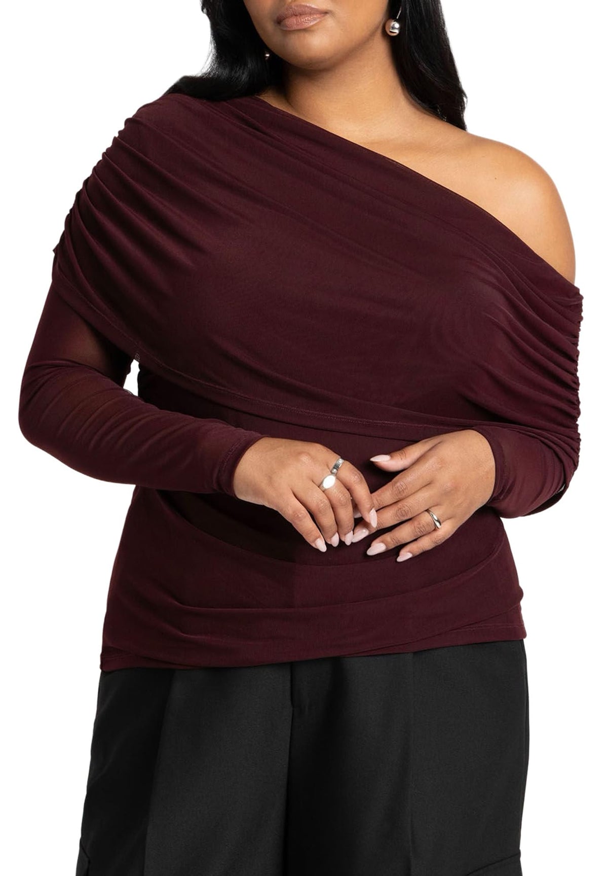 ELOQUII Women's Plus Size Foldover Drape Top - 22/24, Port Royale