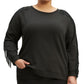 Levi's Womens Plus Reese Fringe Crew Neck Sweatshirt Black 2X