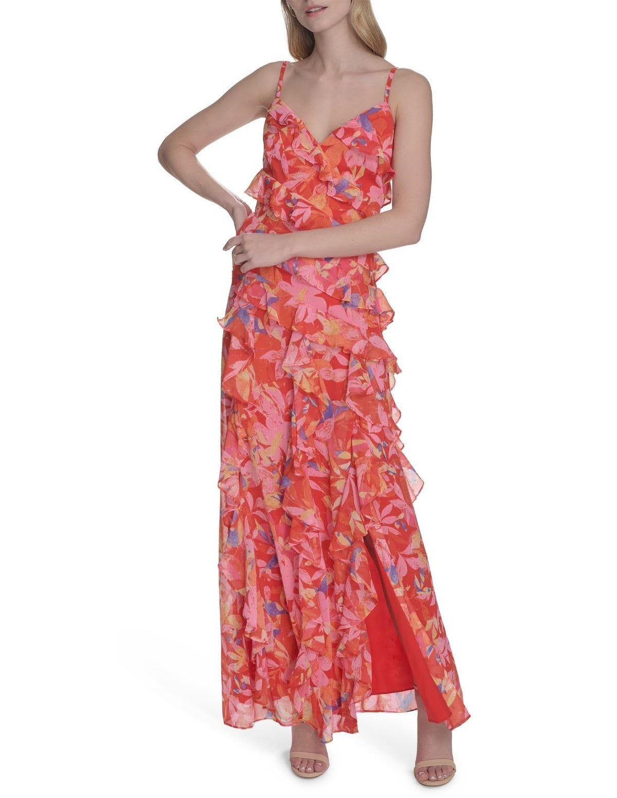 Eliza J Womens Floral Sleeveless Midi Dress Red Multi 14