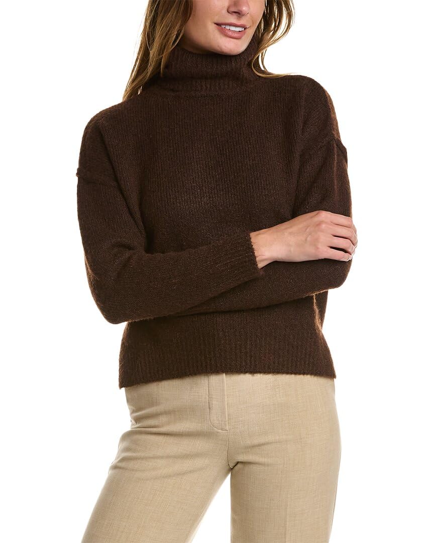 Max Studio Women's Long Sleeve Turtle Neck with Side Slits, Walnut-1129, Extra Small