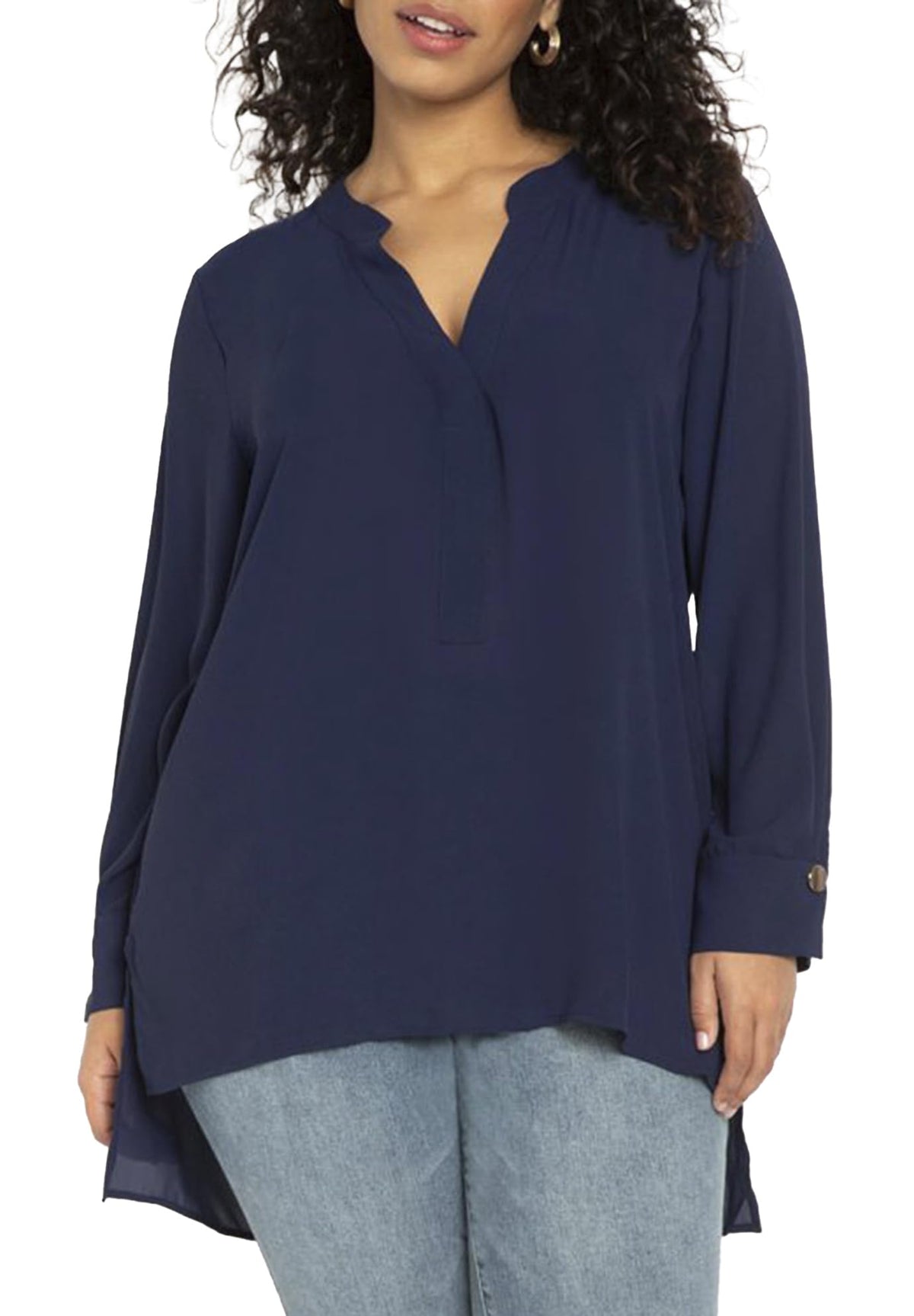ELOQUII Women's Plus Size Mandarin Collar Tunic - 20, Evening Blue