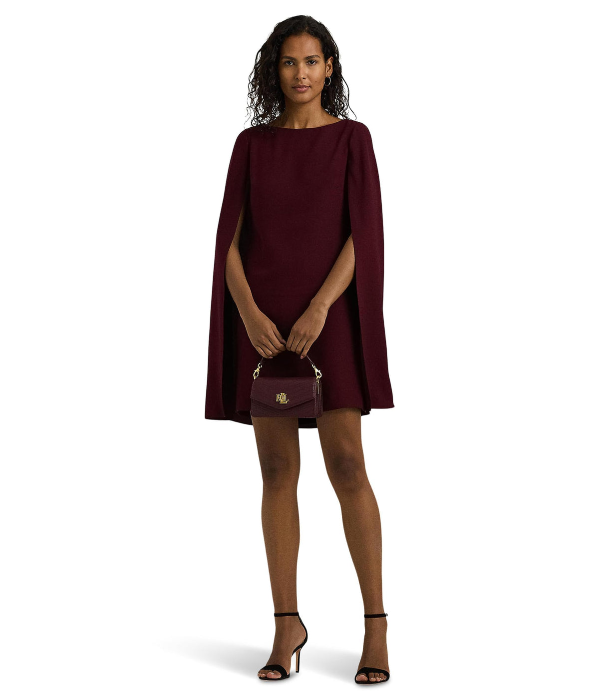 Lauren Ralph Lauren Womens Cape Georgette Cocktail Dress Pinot Noir Size 4