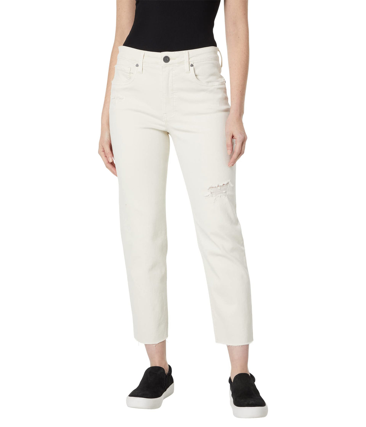 KUT from the Kloth Rachael High-Rise Fab AB Mom Raw Hem in Ecru Ecru 16 26