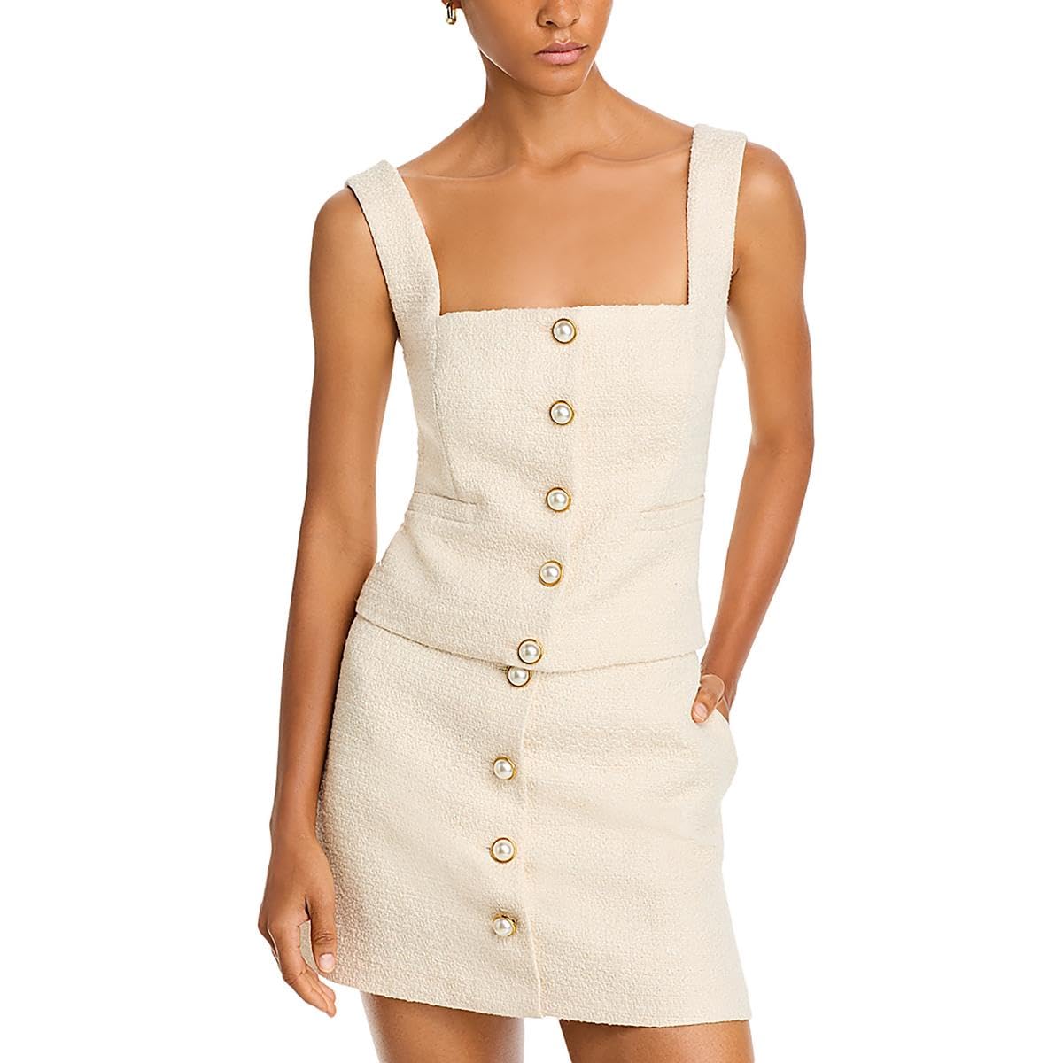 French Connection Womens Embellished Square Neck Pullover Top Ivory Size 8