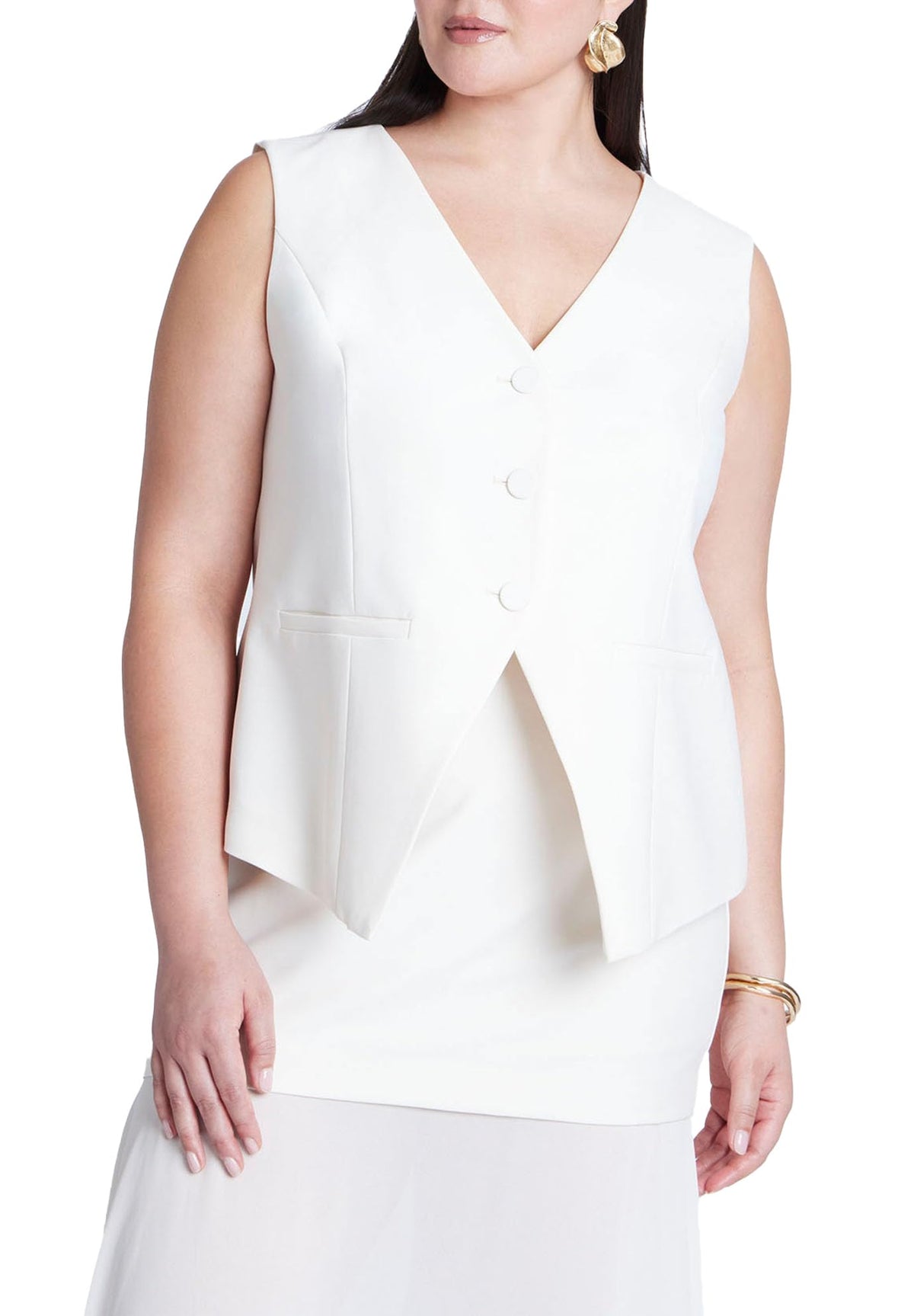 ELOQUII Women's Plus Size Split Hem Suiting Vest - 26, Cream