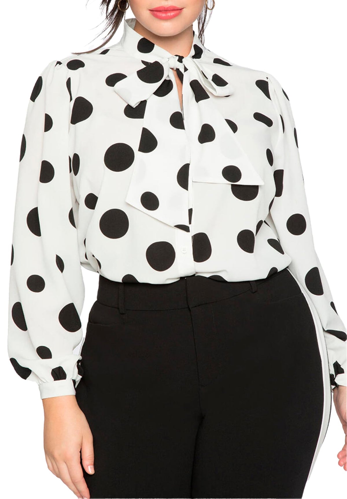 ELOQUII Women's Plus Size Printed Tie Neck Blouse - 20, Soft White Ground