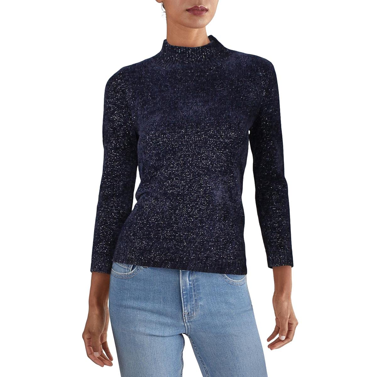 Maison Jules Women's Metallic Chenille Sweater (S, Blu Notte)